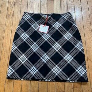 Talbots Skirt Womens Petites 10 Black & White Plaid A-Line Knee Lined